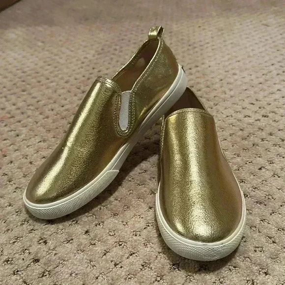 Gold Metallic Slip Ons - Picture 1 of 5